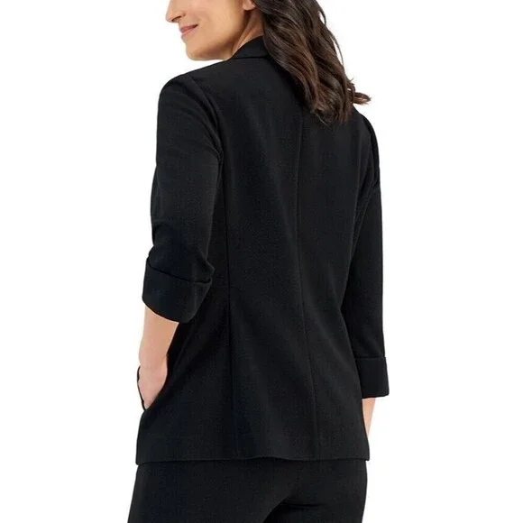 Kasper Women's Crosshatch Shawl-Collar Open-Front Jacket Work Blazer Black PS - Picture 3 of 7